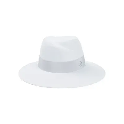 Maison Michel Virginie Logo Plaque Fedora Hat In White