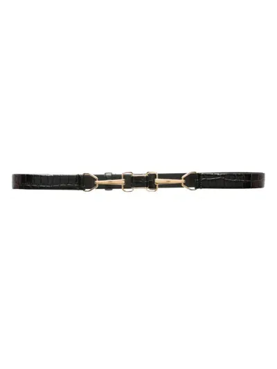 Maje Crocodile-effect Leather Belt In Black