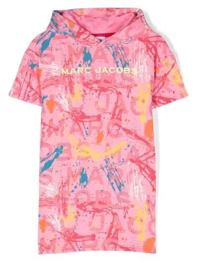 Marc Jacobs Kids' Logo-print Paint-splatter Hooded Dress In Pink