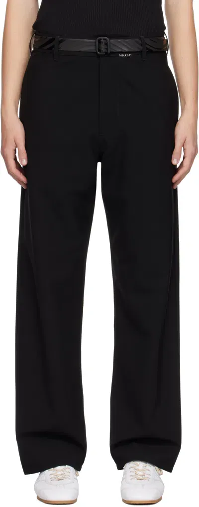 Marni Black Wool  Mending Trousers In 00n99 Black