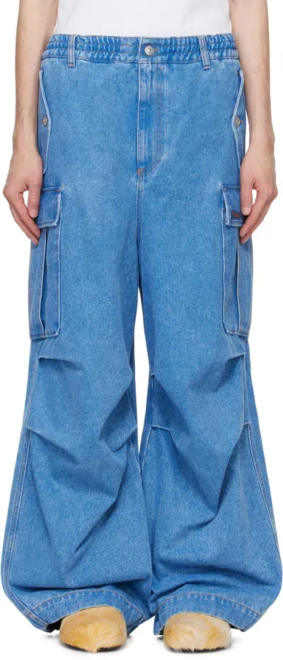 Marni Blue Low Waist Cargo Jeans In Bdb44 Cobalt