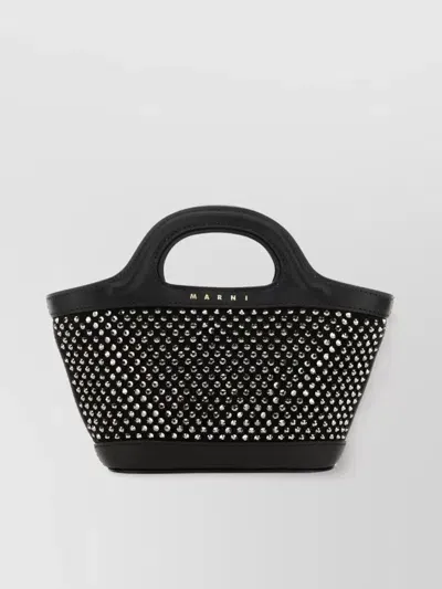 Marni Leather Micro Tropicalia Shoulder Bag In Black