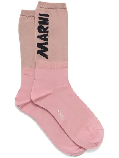 Marni Logo-intarsia Socks In Pink