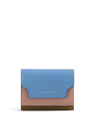 Marni Logo-stamp Leather Wallet In Blue