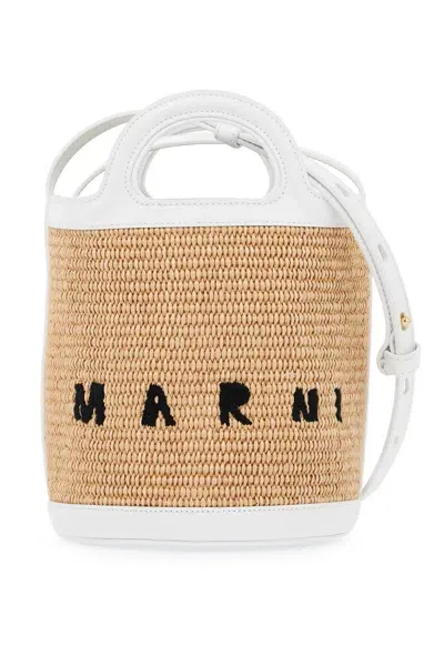 Marni Raffia Tropicalia Bucket Bag In 浅褐色的