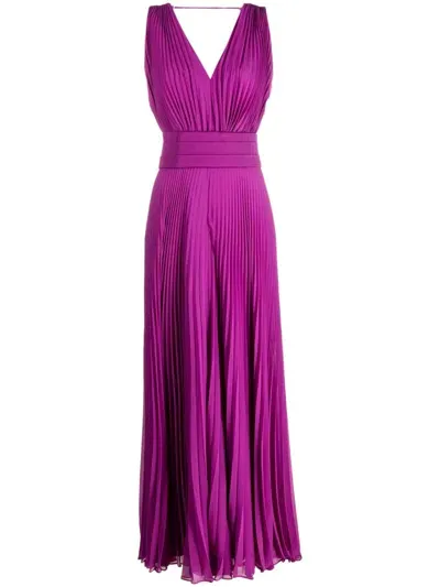 Max Mara Pleated Long Dress In Purple