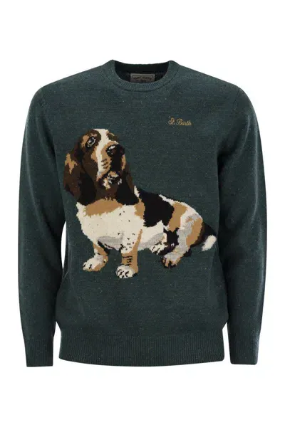 Mc2 Saint Barth Dachshund Jumper In Wool Blend In Green