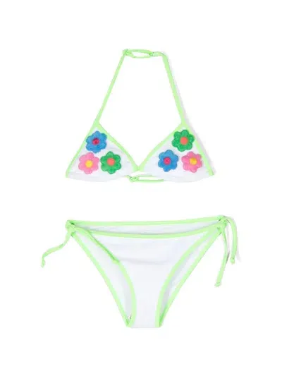 Mc2 Saint Barth Kids' Floral-patch Triangle Bikini In White