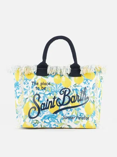 Mc2 Saint Barth Lemon Maiolica Cotton Canvas Vanity Tote Bag In Multi