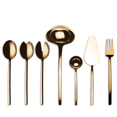 Mepra Pvd Flatware Full 7 Piece Serving Set In Gold