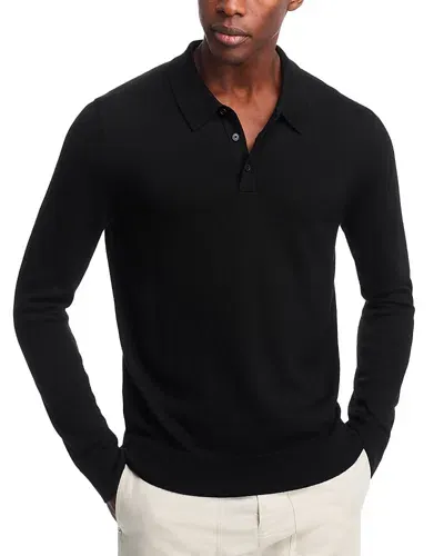 Michael Kors Merino Wool Regular Fit Long Sleeve Polo Shirt In Black