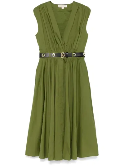 Michael Michael Kors Belted Midi Dress In Green