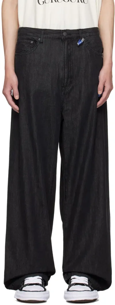 Miharayasuhiro Black Cotton Tencel Wide Jeans