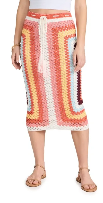 Minkpink Gardenia Crochet Knit Skirt Orange/multi