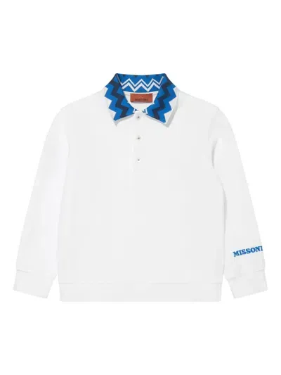 Missoni Kids' Chevron-print Polo Shirt In White