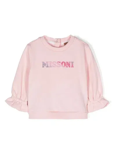 Missoni Babies' Felpa Con Logo In Pink