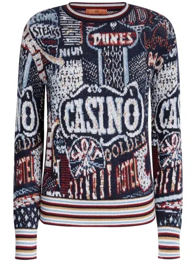 Missoni Graphic-print Knitted Jumper In Blue