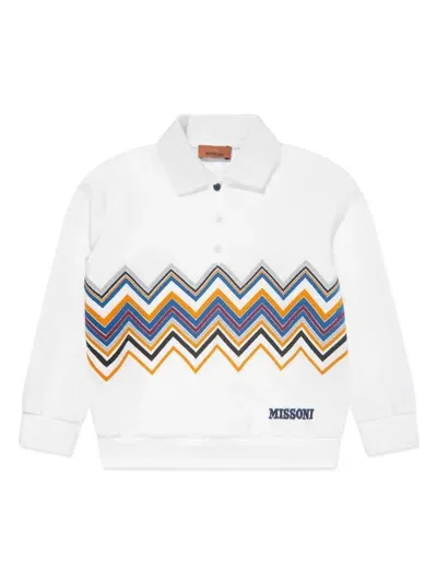 Missoni Kids' Zigzag-pattern Polo Shirt In White