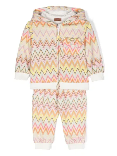 Missoni Babies' Zigzag-print Tracksuit In Pink