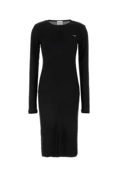 Miu Miu Black Jersey Dress In F0002 Nero