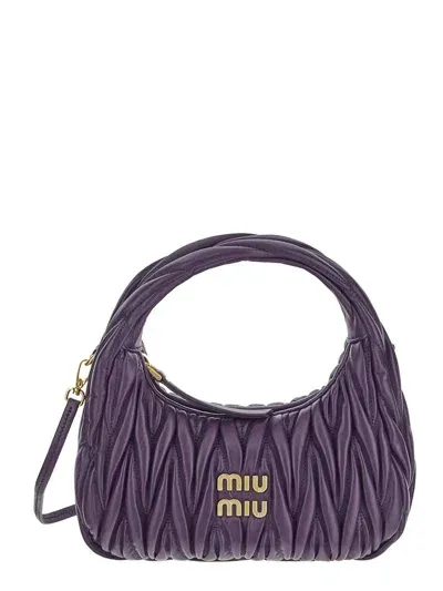 Miu Miu Wander Matelassè Mini Hobo Bag In Purple