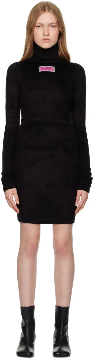 Mm6 Maison Margiela Black Furry Jersey Minidress In 900 Black