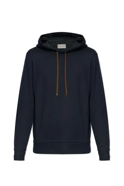 Moncler Logo Patch Drawstring Hoodie In Navy