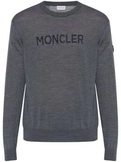 Moncler Logo-print Wool Jumper In Grey