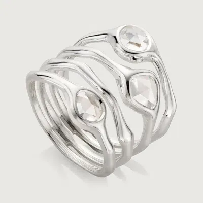 Monica Vinader Sterling Silver Siren Cluster Cocktail Ring Rock Crystal In Metallic