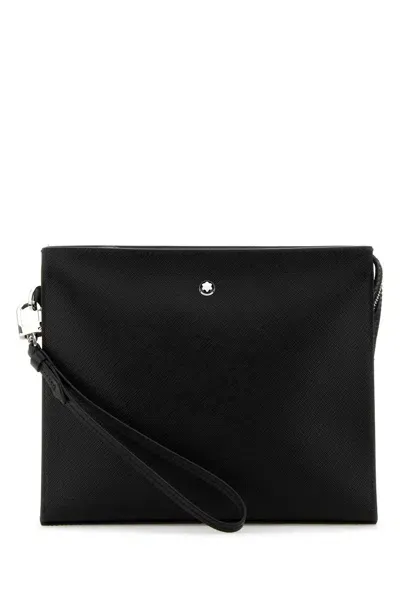 Montblanc Black Leather Sartorial Clutch In 000