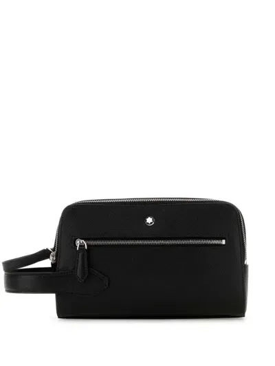 Montblanc Logo-plaque Leather Clutch In Black