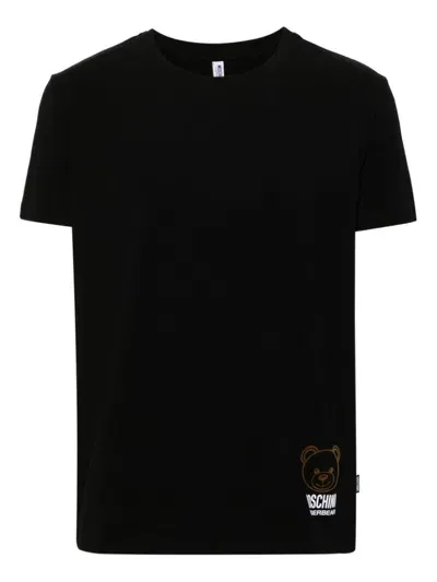 Moschino Flocked-logo T-shirt In Black