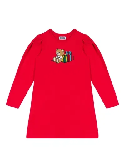 Moschino Kids' Teddy Bear-print Dress In Red