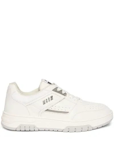 Msgm Ogo-print Leather Sneakers In White