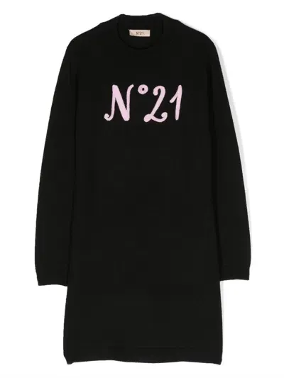 N°21 Kids' Logo-print Long-sleeve Dress In Black