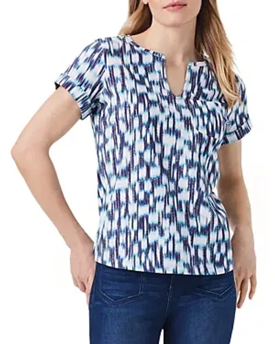 Nzt Nic+zoe Hazy Blues Split Neck Top In Blue Multi