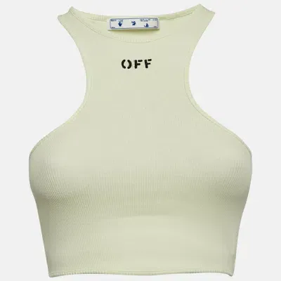 Pre-owned Off-white Green Logo Print Rib Knit Crop Tank Top S