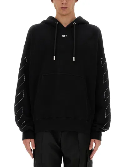 Off-white Stitch Arrow Skate Cotton Hoodie In Black