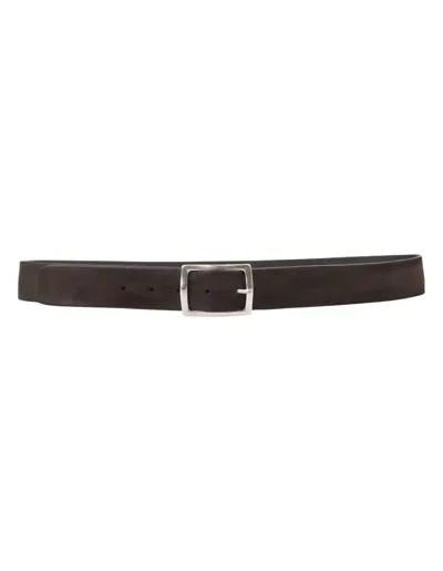 Orciani Dark Brown Hunting Double Belt In Suede And Leather