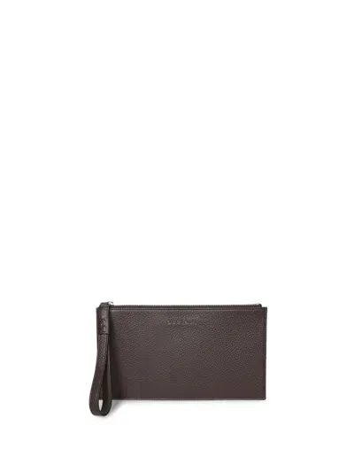 Orciani Micron Ebano Leather Clutch In Brown