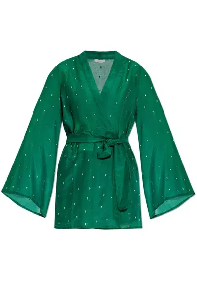 Oseree Rhinestone-embellished Beach Cover-up In Green