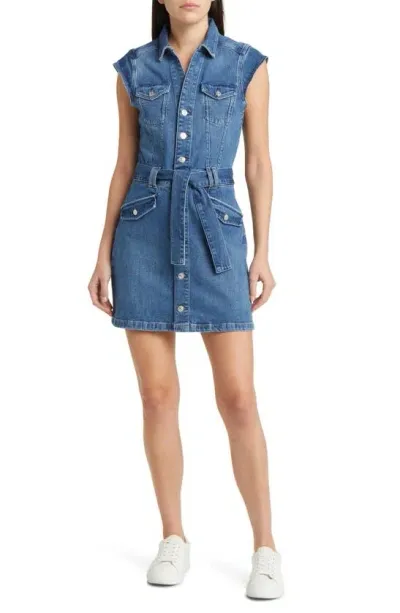 Paige Jaxsyn Tie Waist Denim Minidress In Blue