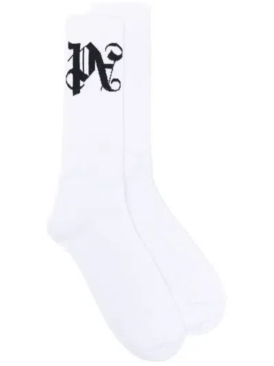 Palm Angels Logo-print Cotton-blend Socks In White