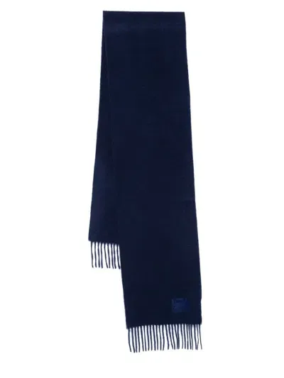 Paul Smith Logo-embroidered Cashmere Scarf In Blue