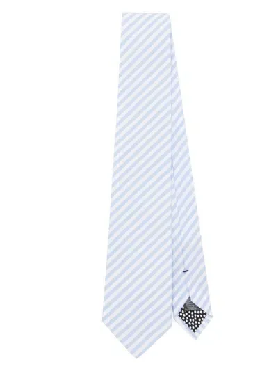 Paul Smith Striped Cotton Tie In Blue