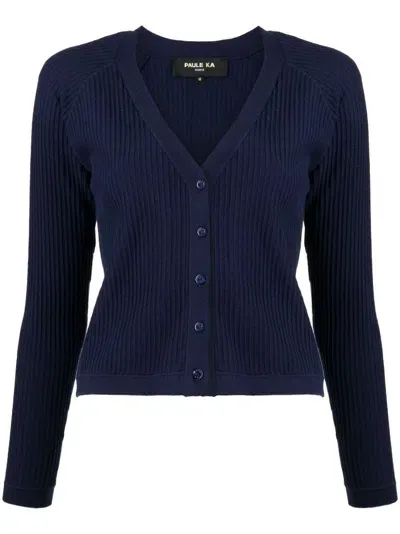 Paule Ka V-neck Knit Cardigan In Blue