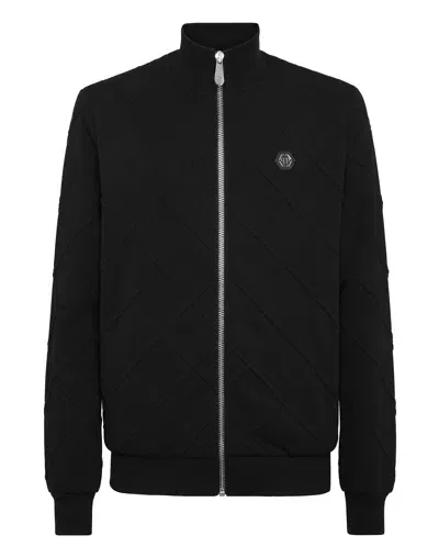 Philipp Plein Quilted Cotton Jacket In Black