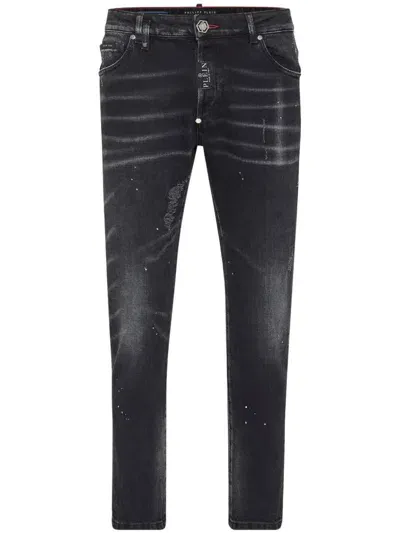 Philipp Plein Paint-splatter Skinny-cut Jeans In Black  