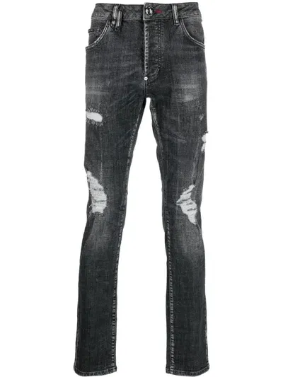 Philipp Plein Straight-leg Ripped Jeans In Grey