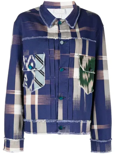 Pierre-louis Mascia Buttoned-up Checked Pattern In Blue